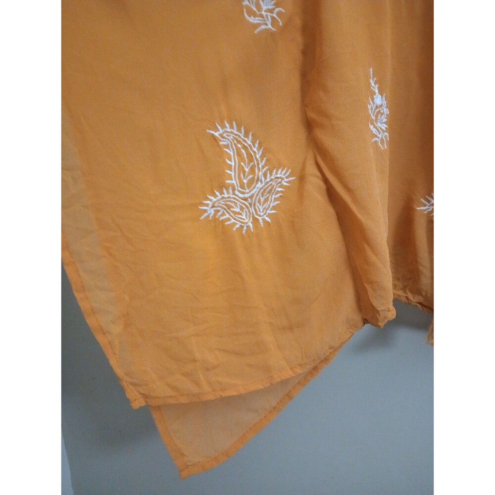 World Market Mustard Color Semi Sheer Embroidered Blouse Size Small/Medium - Picture 4 of 10